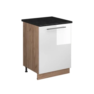 Keukenonderkast Fame-Line Wit Hoogglans/Goudkleurig Eiken 60 cm 1 deur met werkblad Vicco