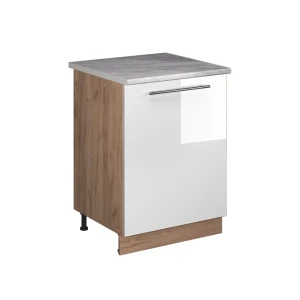 Küchenunterschrank Fame-Line Weiß Hochglanz/Goldkraft Eiche 60 cm 1 Tür mit Arbeitsplatte Vicco