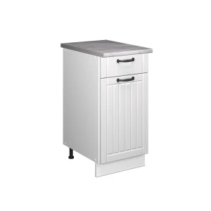 Unterschrank für Spüle/Kochfeld Fame-Line Weiß Landhaus/Weiß 40 cm, AP Marmor Vicco