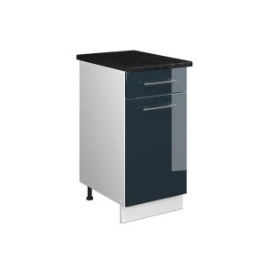 Unterschrank für Spüle/Kochfeld Fame-Line Dunkelblau Hochglanz/Weiß 40 cm, AP Anthrazit Vicco