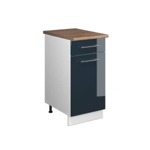 Unterschrank für Spüle/Kochfeld Fame-Line Dunkelblau Hochglanz/Weiß 40 cm, AP Eiche Vicco