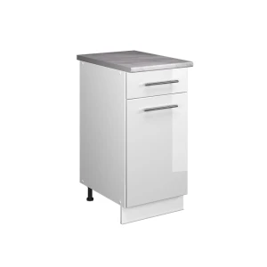 Unterschrank für Spüle/Kochfeld Fame-Line Weiß Hochglanz/Weiß 40 cm, AP Marmor Vicco
