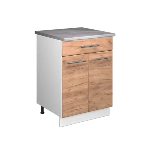 Unterschrank für Spüle/Kochfeld Fame-Line Goldkraft Eiche/Weiß 60 cm mit Schublade, AP Marmor Vicco