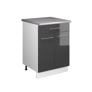 Unterschrank für Spüle/Kochfeld Fame-Line Anthrazit Hochglanz/Weiß 60 cm mit Schublade, AP Marmor Vicco