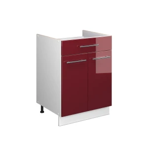 Unterschrank für Spüle/Kochfeld Fame-Line Bordeaux Hochglanz/Weiß 60 cm mit Schublade, ohne Arbeitsplatte Vicco