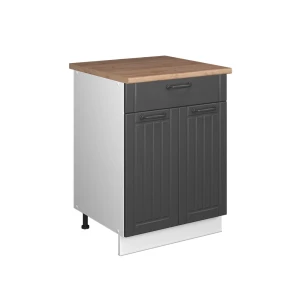 Meuble bas pour évier/plaque Fame-Line Gris foncé/Blanc 60cm avec tiroir, PT Chêne Vicco