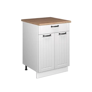 Unterschrank für Spüle/Kochfeld Fame-Line Weiß Landhaus/Weiß 60 cm mit Schublade, AP Eiche Vicco