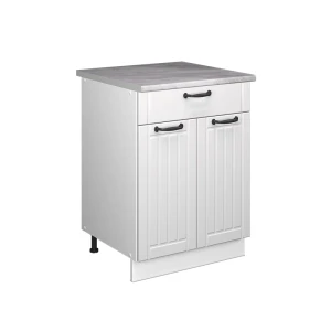 Unterschrank für Spüle/Kochfeld Fame-Line Weiß Landhaus/Weiß 60 cm mit Schublade, AP Marmor Vicco