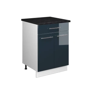 Unterschrank für Spüle/Kochfeld Fame-Line Dunkelblau Hochglanz/Weiß 60 cm mit Schublade, AP Anthrazit Vicco
