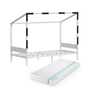 Kinderbett Goal Weiß/Schwarz 90x200 mit Matratze Vitalispa