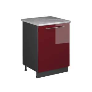 Küchenunterschrank Fame-Line Bordeaux Hochglanz/Anthrazit 60 cm 1 Tür mit Arbeitsplatte Vicco