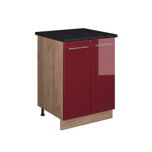 Szafka pod zlew Fame-Line Bordowy wysoki połysk/Dąb goldkraft 60 cm Vicco