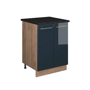 Spülenunterschrank Fame-Line Dunkelblau Hochglanz/Goldkraft Eiche 60 cm Vicco