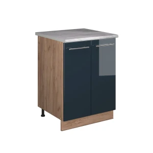 Spülenunterschrank Fame-Line Dunkelblau Hochglanz/Goldkraft Eiche 60 cm Vicco