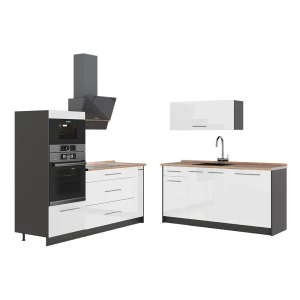 Cucina Fame-Line Bianco lucido/Antracite 340 cm, PL Rovere Vicco