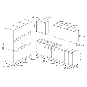 Cucina componibile Fame-Line Antracite lucido/Antracite 460 cm senza piano di lavoro Vicco
