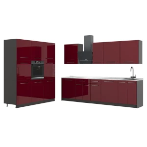 Küchenzeile Fame-Line Bordeaux Hochglanz/Anthrazit 460 cm, AP Marmor Vicco