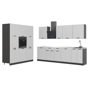 Kitchenette Fame-Line Casa de campo branca/antracite 460 cm, Mármore AP Vicco