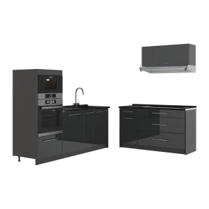 Cocina Fame-Line Antracita alto brillo/Antracita 340 cm sin encimera Vicco