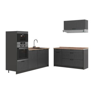Cucina Fame-Line Grigio scuro/Antracite 340 cm, PL Rovere Vicco