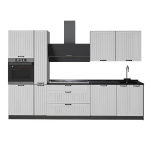 Küchenzeile Fame-Line Weiß Landhaus/Anthrazit 310 cm ohne Arbeitsplatte Vicco