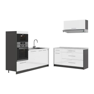 Kuchnia Fame-Line Biały wysoki połysk/Antracyt 340 cm, BP Marmur Vicco