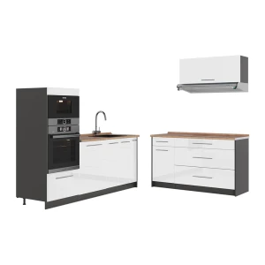 Kuchnia Fame-Line Biały wysoki połysk/Antracyt 340 cm, BP Dąb Vicco