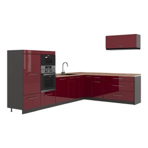 Hjørnekøkken Fame-Line Bordeaux rød højglans/Antracit 327 x 227 cm, BP Eg Vicco