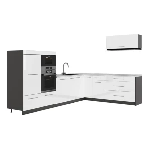 Hjørnekøkken Fame-Line Hvid højglans/Antracit 327 x 227 cm, BP Marmor Vicco