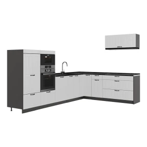 Hjørnekøkken Fame-Line Hvid landhus/Antracit 327 x 227 cm, BP Antracit Vicco