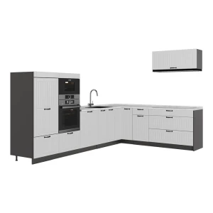 Hjørnekøkken Fame-Line Hvid landhus/Antracit 327 x 227 cm, BP Marmor Vicco