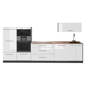 Zabudowa kuchenna Fame-Line Biały wysoki połysk/Antracyt 340 cm, BP Dąb Vicco