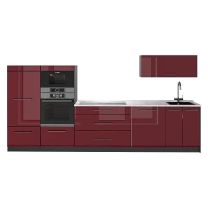 Küchenzeile Fame-Line Bordeaux Hochglanz/Anthrazit 340 cm, AP Marmor Vicco