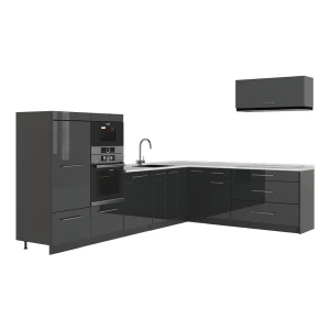 Kuchnia narożna Fame-Line Antracyt połysk/Antracyt 327 x 227 cm, BP Marmur Vicco