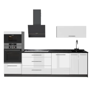 Kitchenette Fame-Line Branco alto brilho/antracite 280 cm sem bancada Vicco