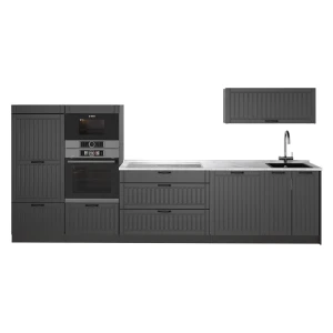 Complete keukeneenheid Fame-Line Donkergrijs/Antraciet 340 cm, WB Marmer Vicco
