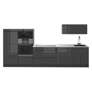 Zabudowa kuchenna Fame-Line Antracyt połysk/Antracyt 340 cm, BP Marmur Vicco