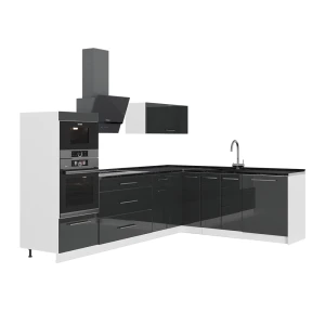 Hjørnekøkken Fame-Line Antracit højglans/Hvid 287 x 207 cm, BP Antracit Vicco