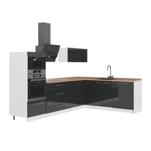 Hjørnekøkken Fame-Line Antracit højglans/Hvid 287 x 207 cm, BP Eg Vicco