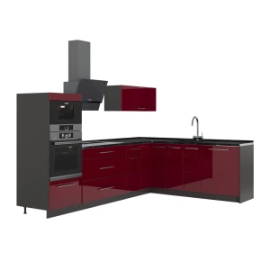 Eckküche Fame-Line Bordeaux Hochglanz/Anthrazit 287 x 207 cm ohne Arbeitsplatte Vicco