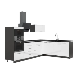 Hjørnekøkken Fame-Line Hvid højglans/Antracit 287 x 207 cm, BP Antracit Vicco