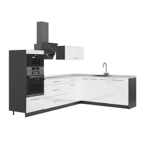 Cucina angolare completa Fame-Line Bianco lucido/Antracite 287 x 207 cm, PL Marmo Vicco