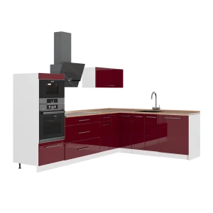 Hjørnekøkken Fame-Line Bordeaux rød højglans/Hvid 287 x 207 cm, BP Eg Vicco