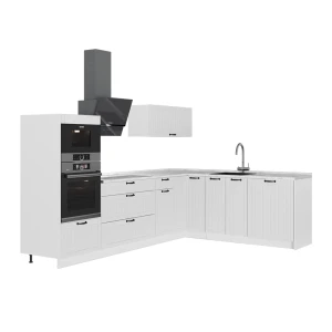 Hjørnekøkken Fame-Line Hvid landhus/Hvid 287 x 207 cm, BP Marmor Vicco