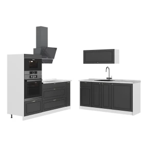 Køkken Fame-Line Anthrazit-Gold Landhaus/Hvid 340 cm, BP Marmor Vicco