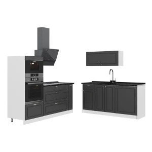 Køkken Fame-Line Anthrazit-Gold Landhaus/Hvid 340 cm, BP Antracit Vicco