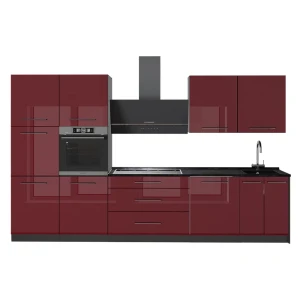 Køkkenrække Fame-Line Bordeaux rød højglans/Antracit 340 cm, BP Antracit Vicco