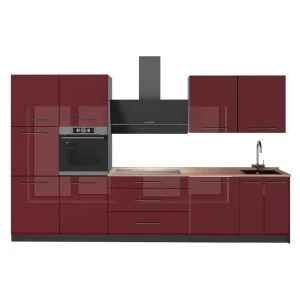 Køkkenrække Fame-Line Bordeaux rød højglans/Antracit 340 cm, BP Eg Vicco
