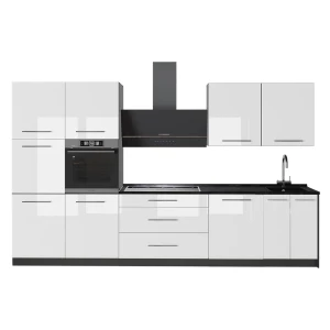 Küchenzeile Fame-Line Weiß Hochglanz/Anthrazit 340 cm, AP Anthrazit Vicco