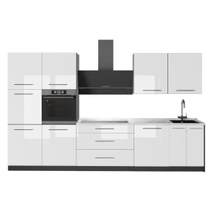 Zabudowa kuchenna Fame-Line Biały wysoki połysk/Antracyt 340 cm, BP Marmur Vicco